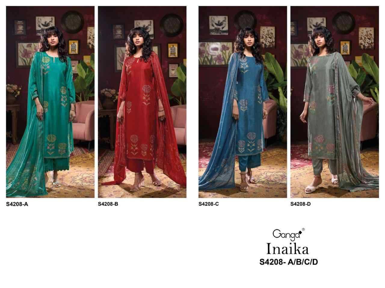 Inaika-4208 By Ganga Fashion 4208-A To 4208-D Series Beautiful Festive Suits Stylish Colorful Fancy Casual Wear & Ethnic Wear Premium Bemberg Silk Print Dresses At Wholesale Price