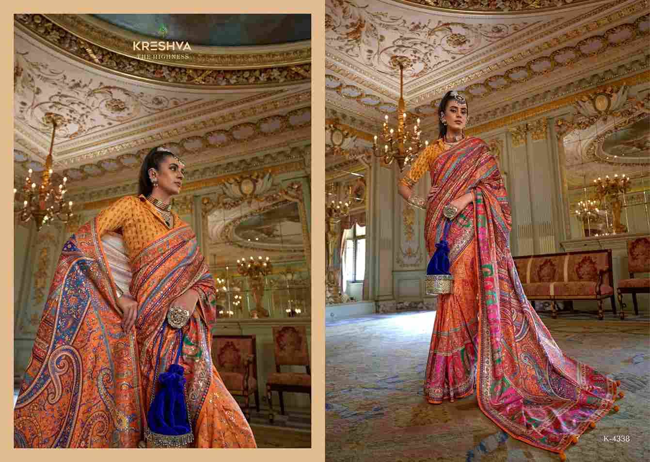 Rani-Mahal By Kreshva 4336 To 4347 Series Indian Traditional Wear Collection Beautiful Stylish Fancy Colorful Party Wear & Occasional Wear Tussar Silk Sarees At Wholesale Price