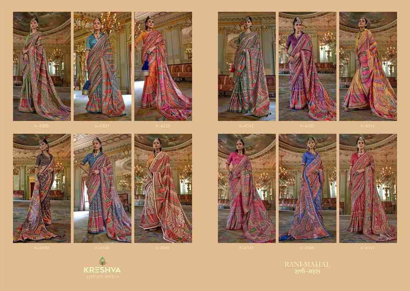 Rani-Mahal By Kreshva 4336 To 4347 Series Indian Traditional Wear Collection Beautiful Stylish Fancy Colorful Party Wear & Occasional Wear Tussar Silk Sarees At Wholesale Price