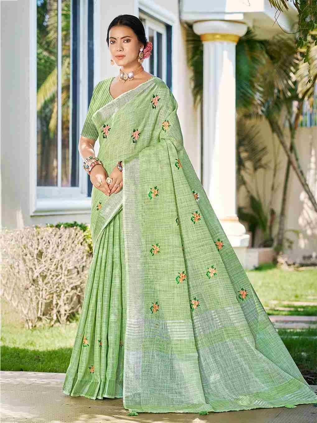 Feeling By Fashid Wholesale 101 To 106 Series Indian Traditional Wear Collection Beautiful Stylish Fancy Colorful Party Wear & Occasional Wear Linen Sarees At Wholesale Price
