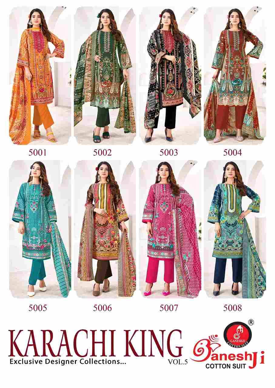 Karachi King Vol-5 By Ganeshji 5001 To 5008 Series Beautiful Festive Suits Stylish Fancy Colorful Party Wear & Occasional Wear Pure Cotton Dresses At Wholesale Price