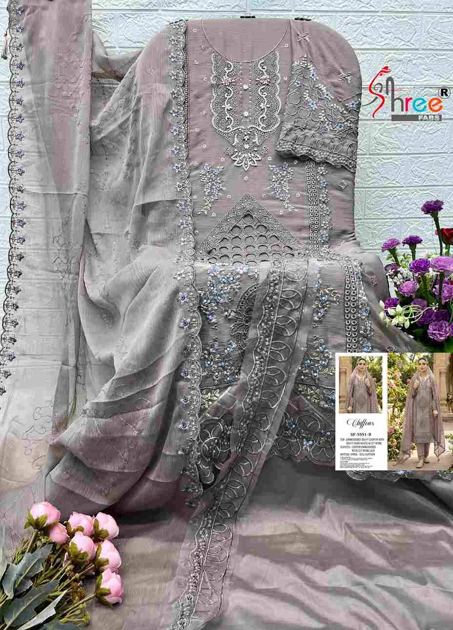 Shree Fabs Hit Design SF-5551 Colours By Shree Fabs SF-5551-A To SF-5551-D Series Beautiful Stylish Pakistani Suits Fancy Colorful Casual Wear & Ethnic Wear & Ready To Wear Chiffon Embroidery Dresses At Wholesale Price