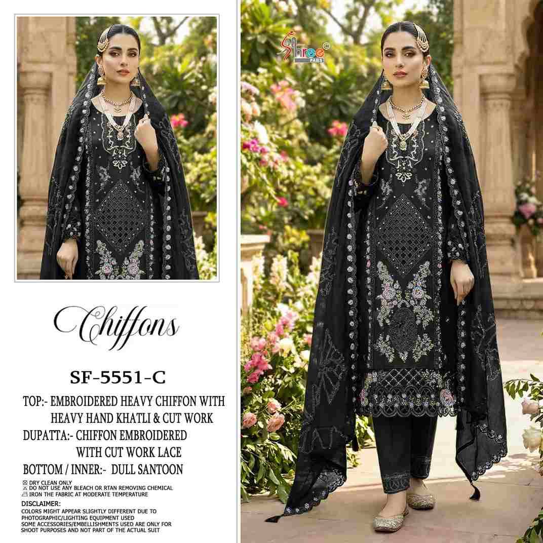 Shree Fabs Hit Design SF-5551 Colours By Shree Fabs SF-5551-A To SF-5551-D Series Beautiful Stylish Pakistani Suits Fancy Colorful Casual Wear & Ethnic Wear & Ready To Wear Chiffon Embroidery Dresses At Wholesale Price