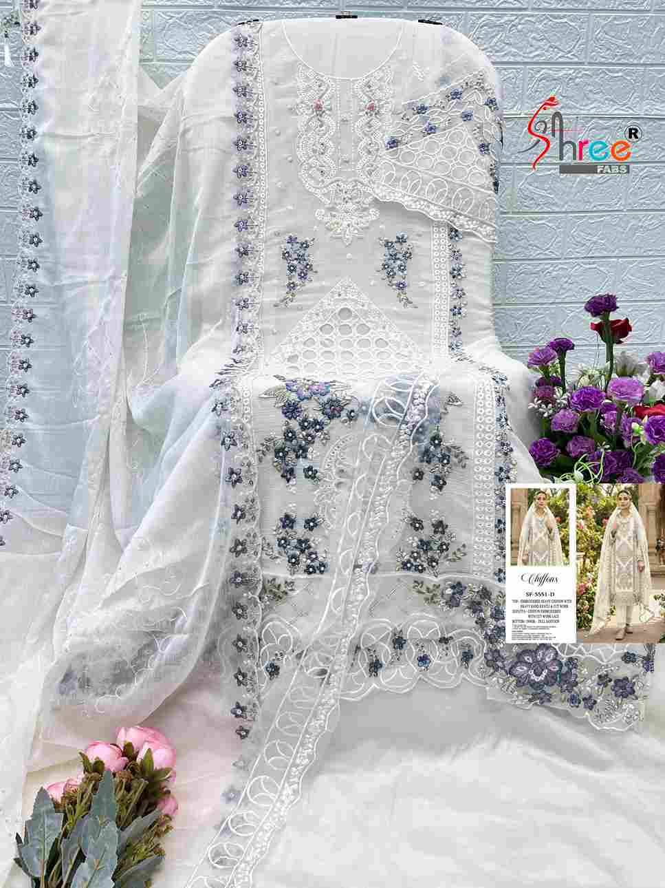 Shree Fabs Hit Design SF-5551 Colours By Shree Fabs SF-5551-A To SF-5551-D Series Beautiful Stylish Pakistani Suits Fancy Colorful Casual Wear & Ethnic Wear & Ready To Wear Chiffon Embroidery Dresses At Wholesale Price