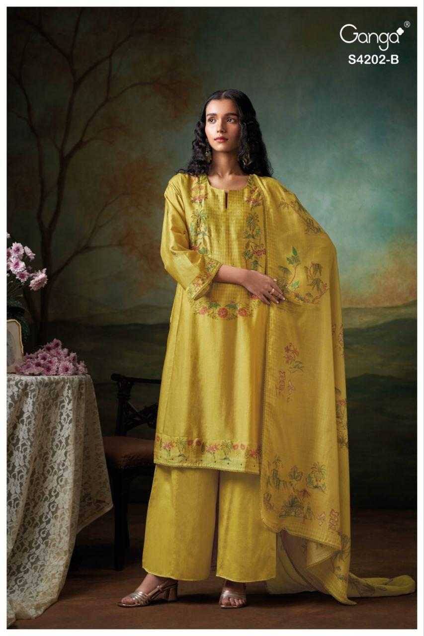 Giena-4202 By Ganga Fashion 4202-A To 4202-D Series Beautiful Festive Suits Stylish Colorful Fancy Casual Wear & Ethnic Wear Premium Bemberg Silk Print Dresses At Wholesale Price