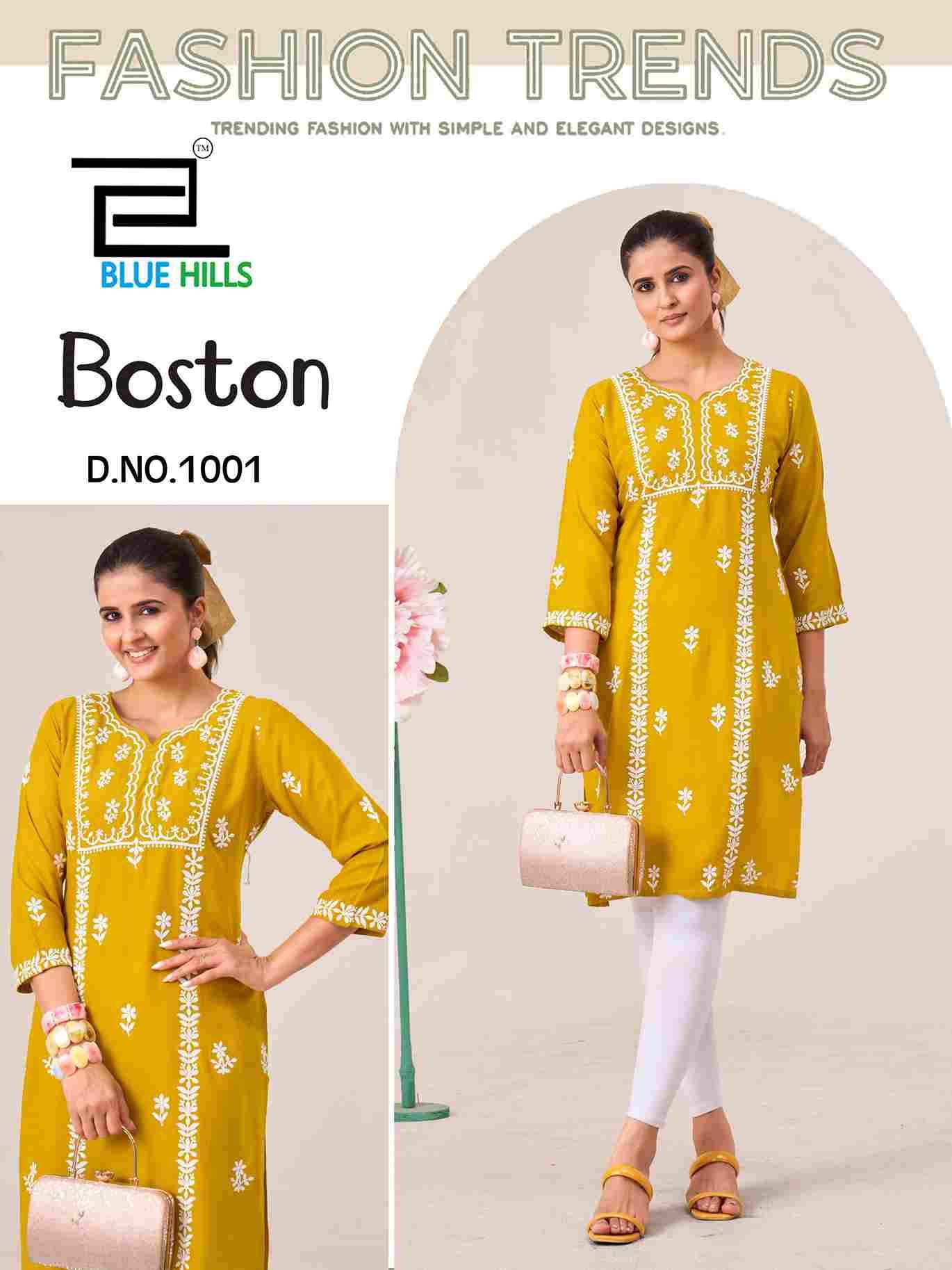 Boston By Blue Hills 1001 To 1006 Series Designer Stylish Fancy Colorful Beautiful Party Wear & Ethnic Wear Collection Rayon Kurtis At Wholesale Price