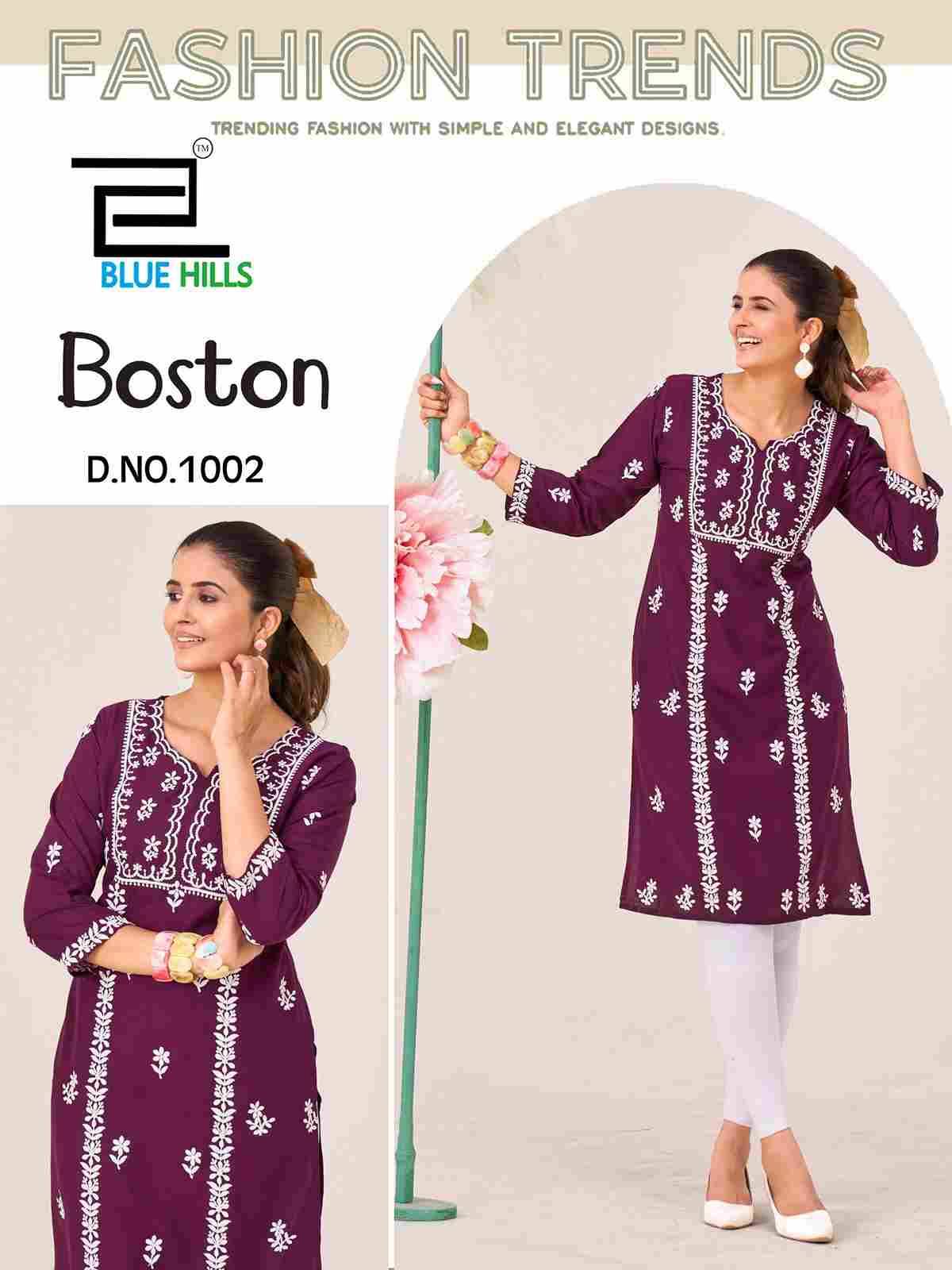 Boston By Blue Hills 1001 To 1006 Series Designer Stylish Fancy Colorful Beautiful Party Wear & Ethnic Wear Collection Rayon Kurtis At Wholesale Price