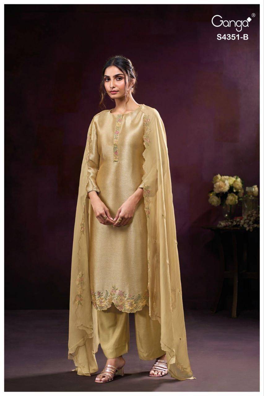 Nolvia-4351 By Ganga Fashion 4351-A To 4351-D Series Beautiful Festive Suits Stylish Colorful Fancy Casual Wear & Ethnic Wear Premium Bemberg Silk Print Dresses At Wholesale Price