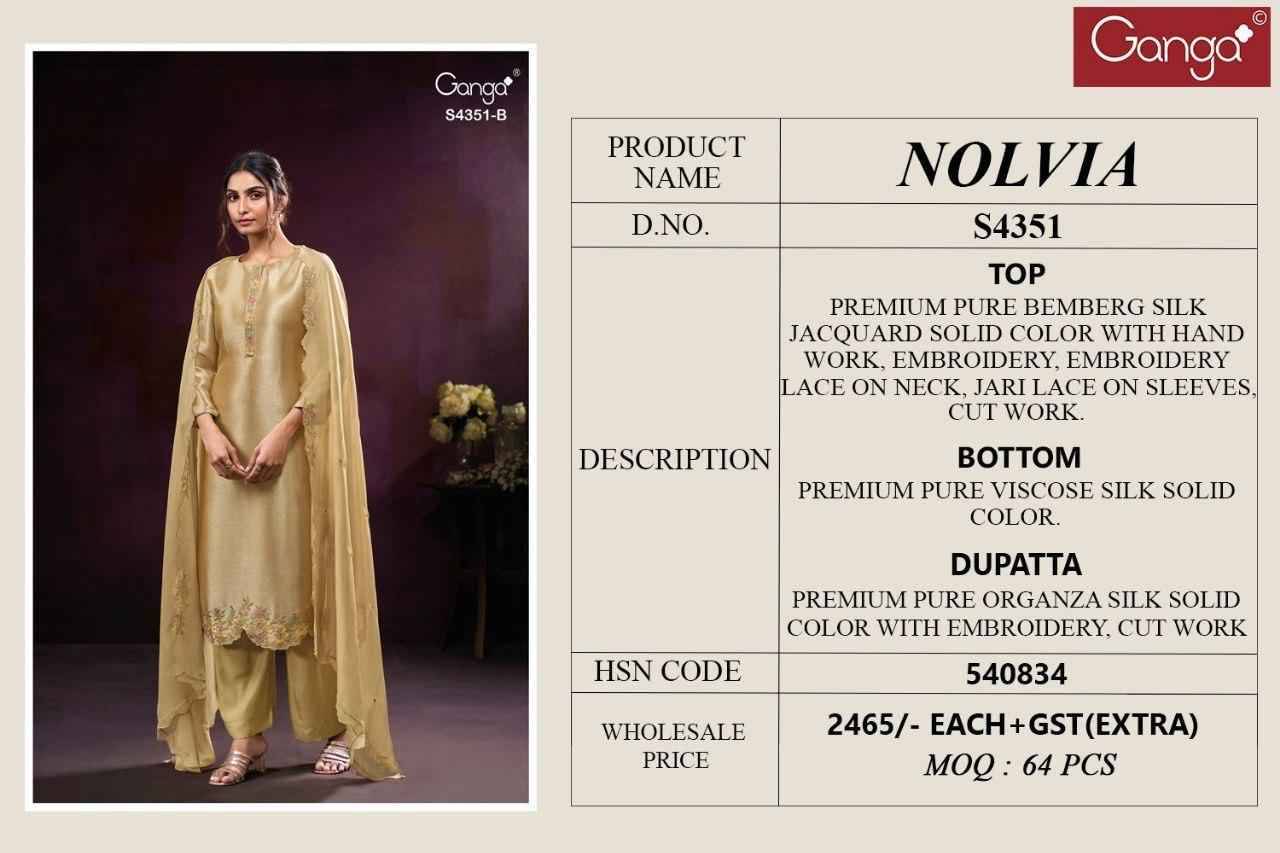 Nolvia-4351 By Ganga Fashion 4351-A To 4351-D Series Beautiful Festive Suits Stylish Colorful Fancy Casual Wear & Ethnic Wear Premium Bemberg Silk Print Dresses At Wholesale Price
