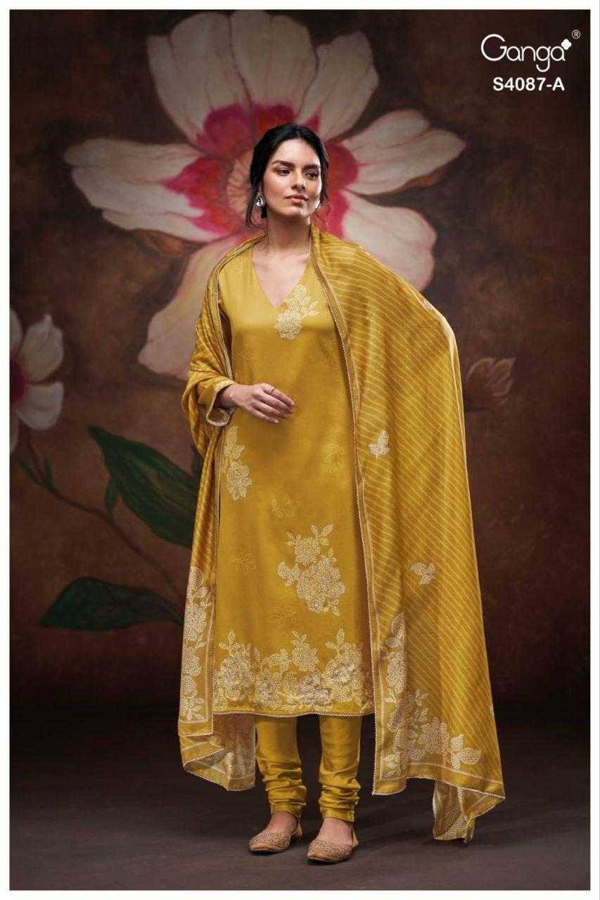 Jaashvi-4087 By Ganga Fashion 4087-A To 4087-D Series Beautiful Festive Suits Colorful Stylish Fancy Casual Wear & Ethnic Wear Pure Cotton Satin Dresses At Wholesale Price