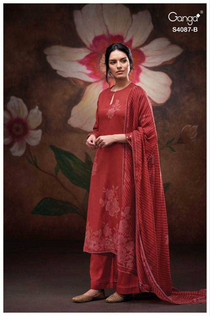 Jaashvi-4087 By Ganga Fashion 4087-A To 4087-D Series Beautiful Festive Suits Colorful Stylish Fancy Casual Wear & Ethnic Wear Pure Cotton Satin Dresses At Wholesale Price