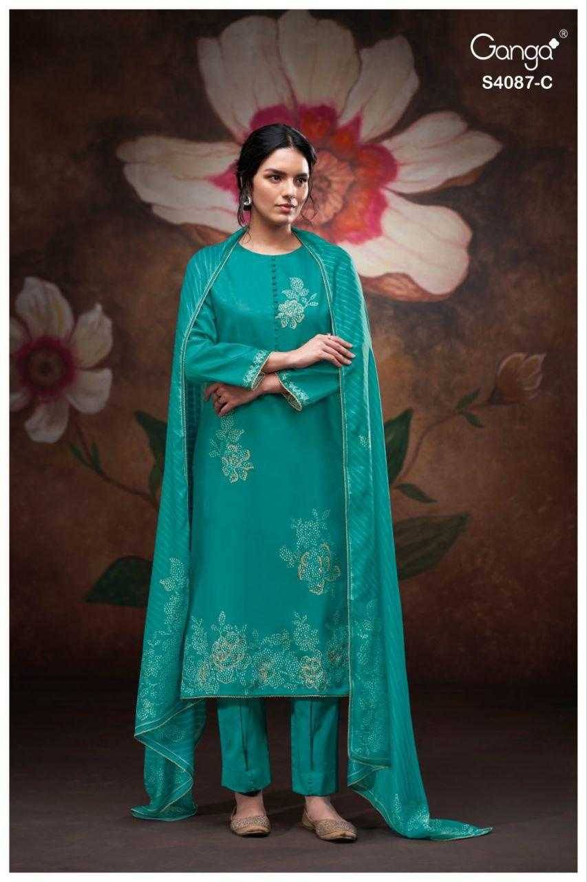 Jaashvi-4087 By Ganga Fashion 4087-A To 4087-D Series Beautiful Festive Suits Colorful Stylish Fancy Casual Wear & Ethnic Wear Pure Cotton Satin Dresses At Wholesale Price