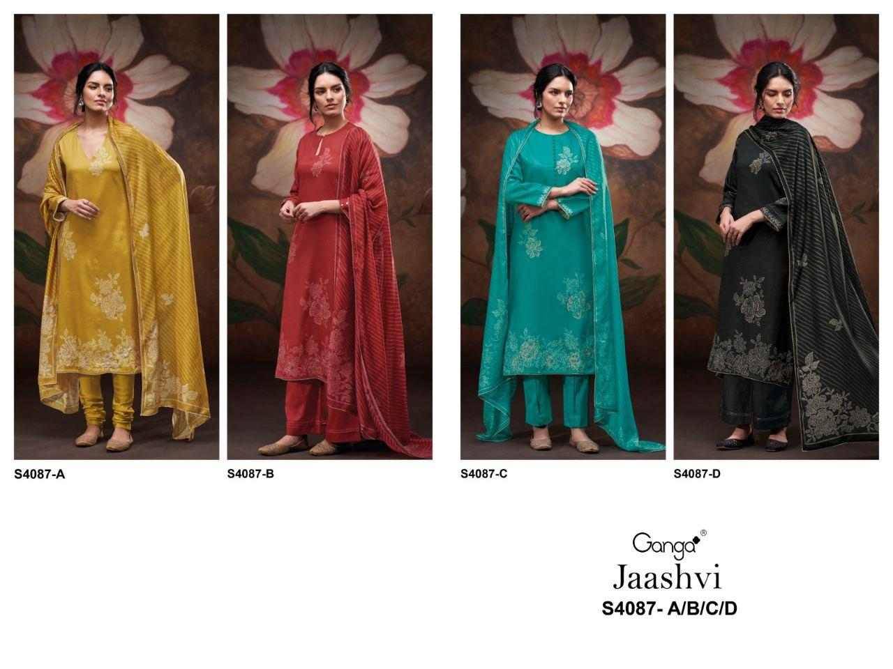 Jaashvi-4087 By Ganga Fashion 4087-A To 4087-D Series Beautiful Festive Suits Colorful Stylish Fancy Casual Wear & Ethnic Wear Pure Cotton Satin Dresses At Wholesale Price