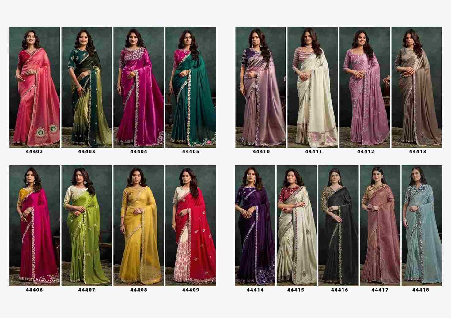Rasika By Mahotsav Creation 44402 To 44418 Series Indian Traditional Wear Collection Beautiful Stylish Fancy Colorful Party Wear & Occasional Wear Pure Banarasi Crepe Silk Sarees At Wholesale Price