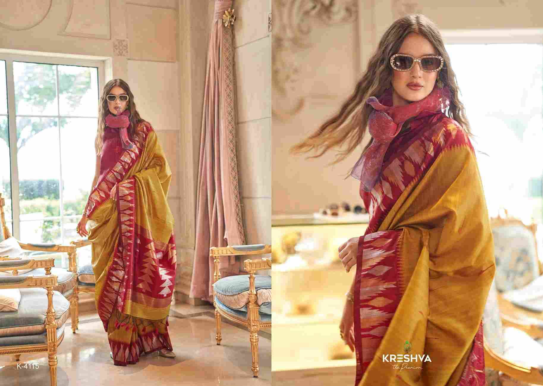 Kalatmak By Kreshva 4114 To 4221 Series Indian Traditional Wear Collection Beautiful Stylish Fancy Colorful Party Wear & Occasional Wear Pure Silk Sarees At Wholesale Price