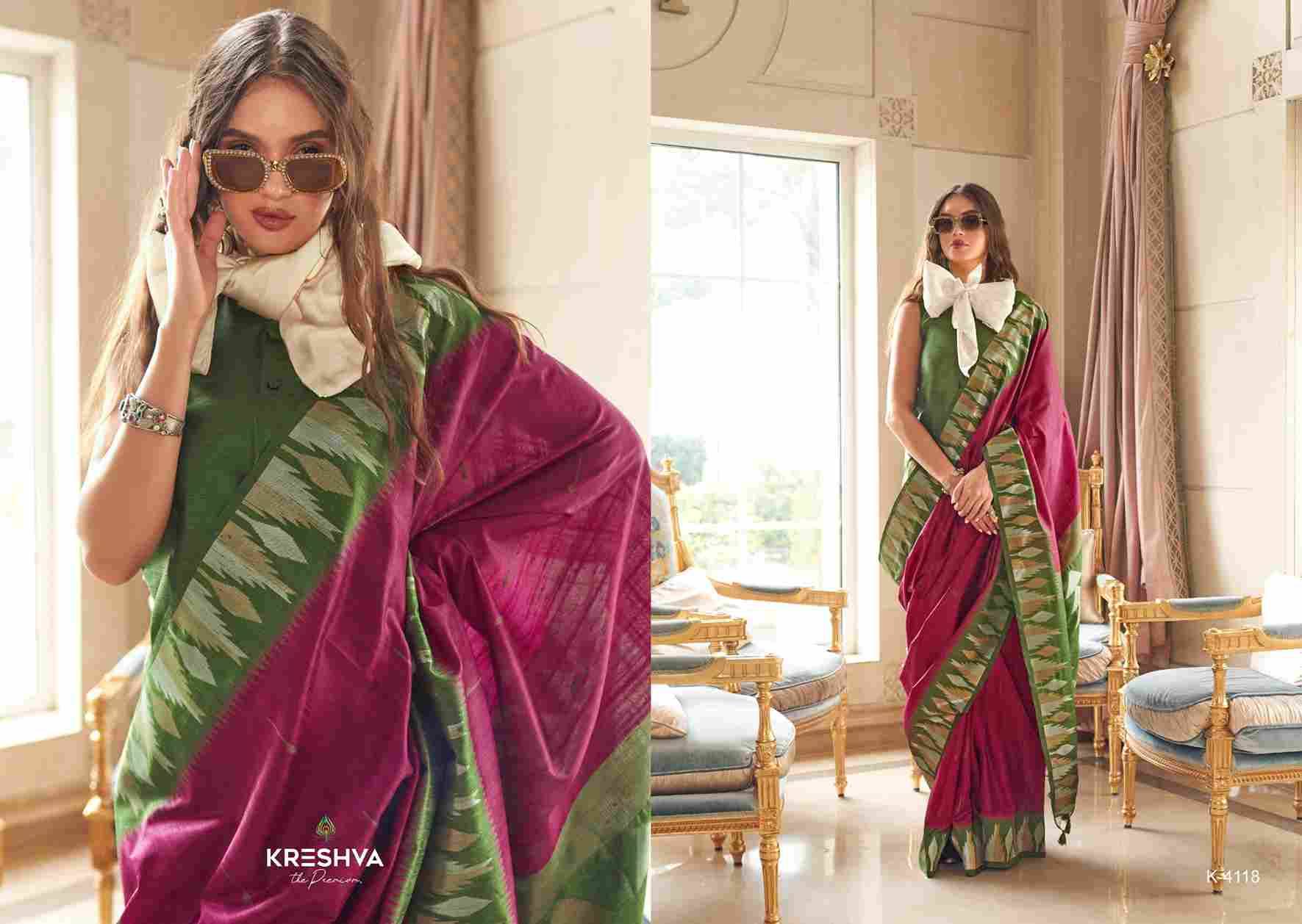 Kalatmak By Kreshva 4114 To 4221 Series Indian Traditional Wear Collection Beautiful Stylish Fancy Colorful Party Wear & Occasional Wear Pure Silk Sarees At Wholesale Price