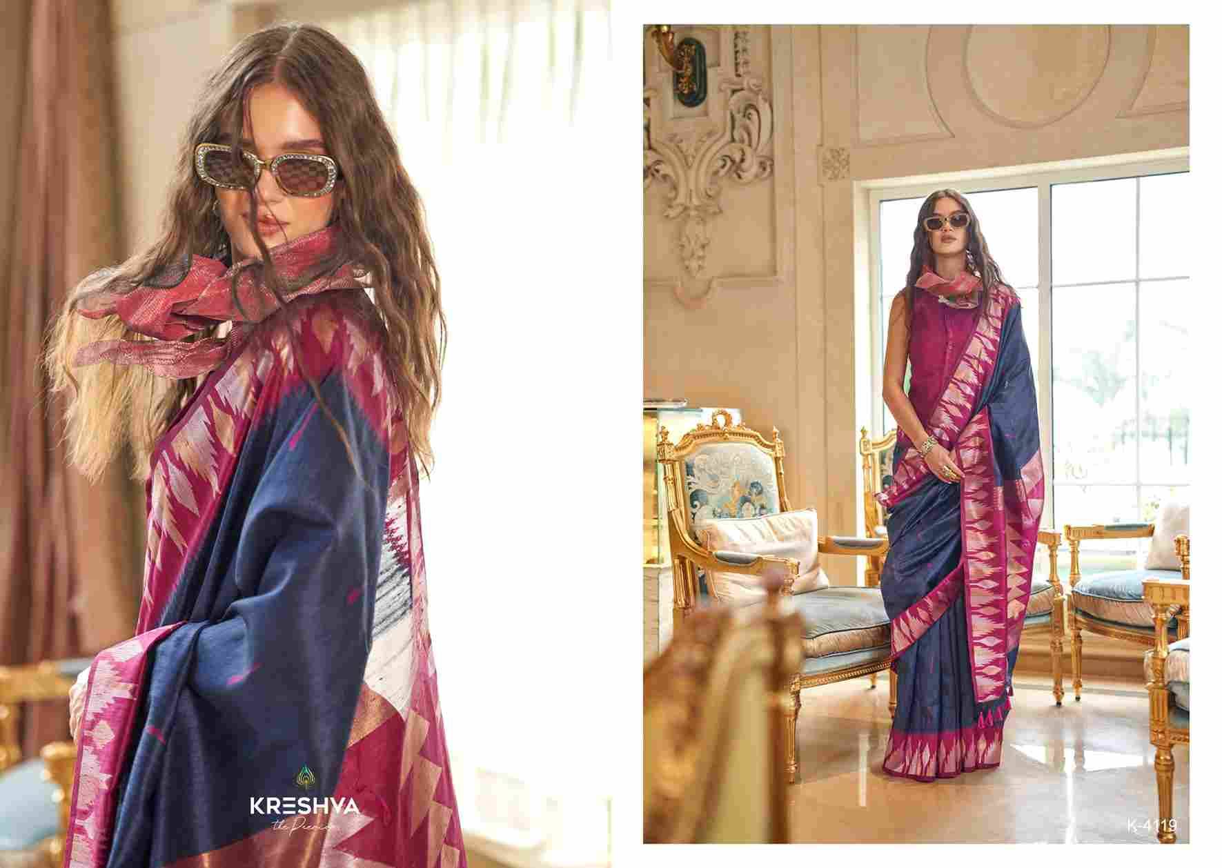 Kalatmak By Kreshva 4114 To 4221 Series Indian Traditional Wear Collection Beautiful Stylish Fancy Colorful Party Wear & Occasional Wear Pure Silk Sarees At Wholesale Price