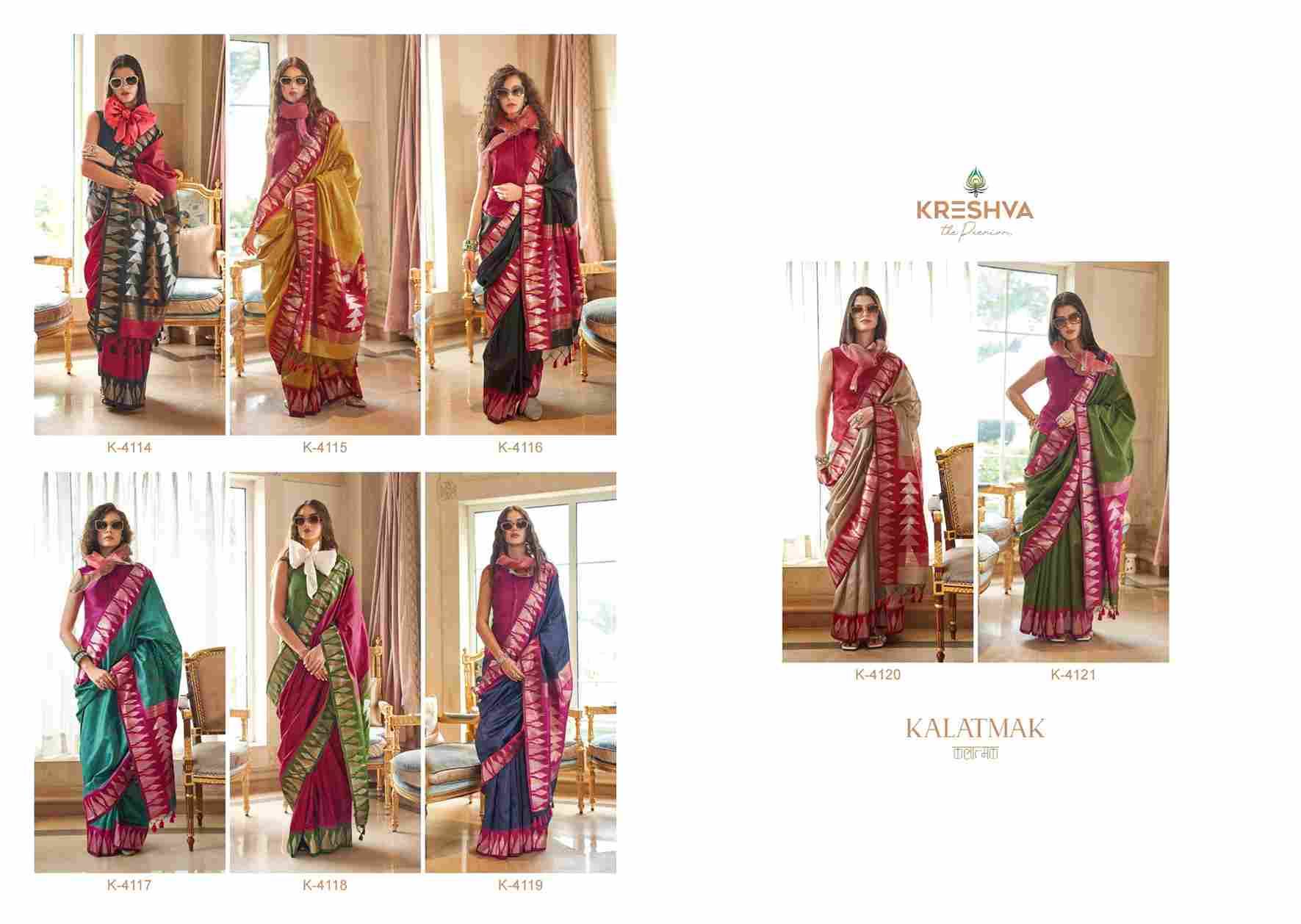Kalatmak By Kreshva 4114 To 4221 Series Indian Traditional Wear Collection Beautiful Stylish Fancy Colorful Party Wear & Occasional Wear Pure Silk Sarees At Wholesale Price