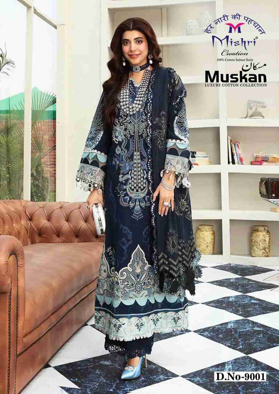 Muskan Vol-9 By Mishri 9001 To 9006 Series Beautiful Suits Colorful Stylish Fancy Casual Wear & Ethnic Wear Pure Cotton Embroidered Dresses At Wholesale Price