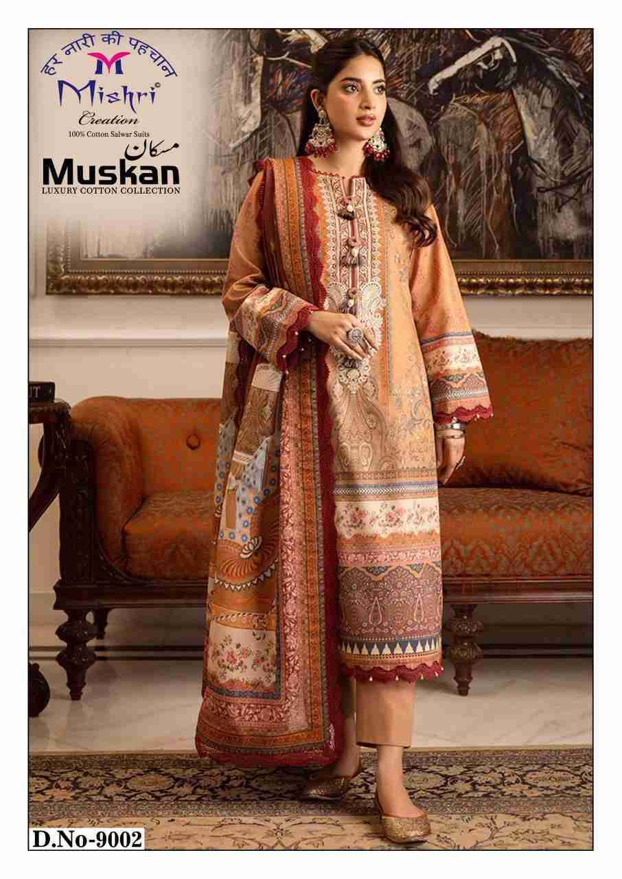 Muskan Vol-9 By Mishri 9001 To 9006 Series Beautiful Suits Colorful Stylish Fancy Casual Wear & Ethnic Wear Pure Cotton Embroidered Dresses At Wholesale Price