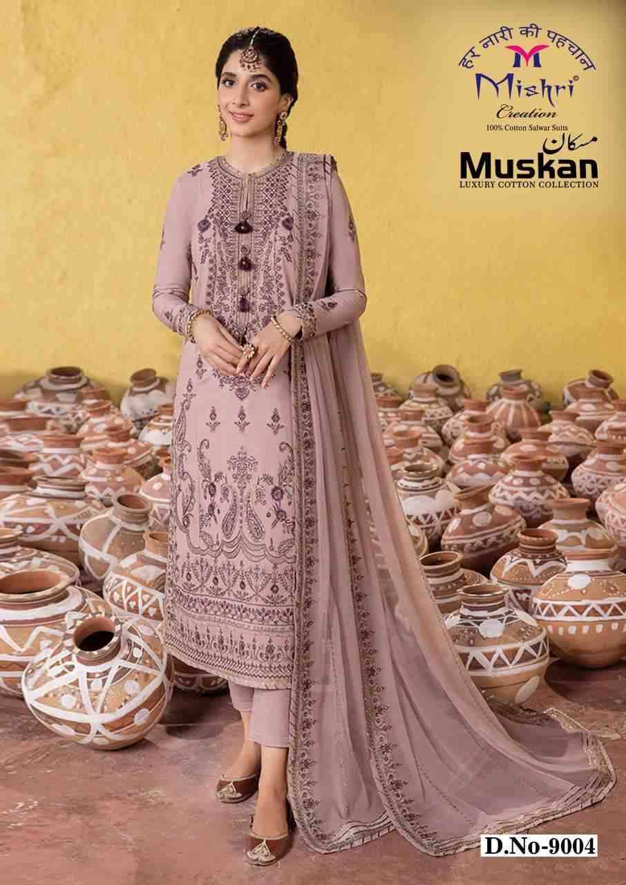 Muskan Vol-9 By Mishri 9001 To 9006 Series Beautiful Suits Colorful Stylish Fancy Casual Wear & Ethnic Wear Pure Cotton Embroidered Dresses At Wholesale Price