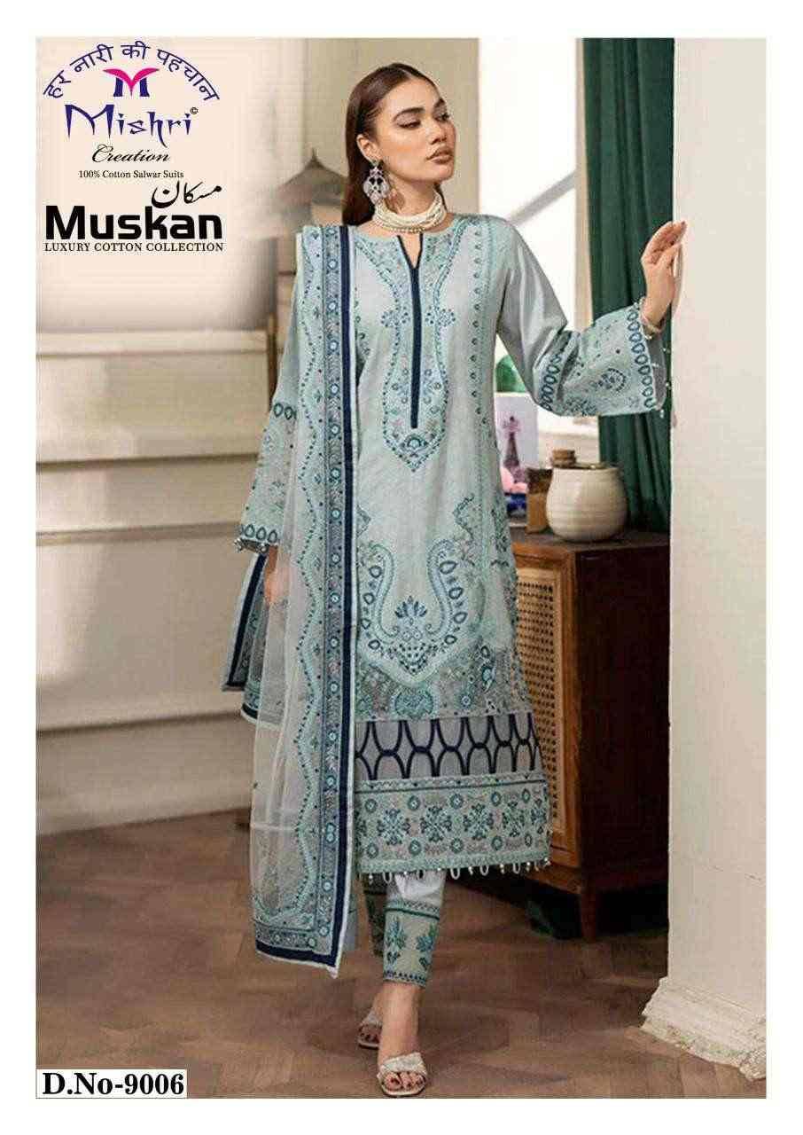 Muskan Vol-9 By Mishri 9001 To 9006 Series Beautiful Suits Colorful Stylish Fancy Casual Wear & Ethnic Wear Pure Cotton Embroidered Dresses At Wholesale Price