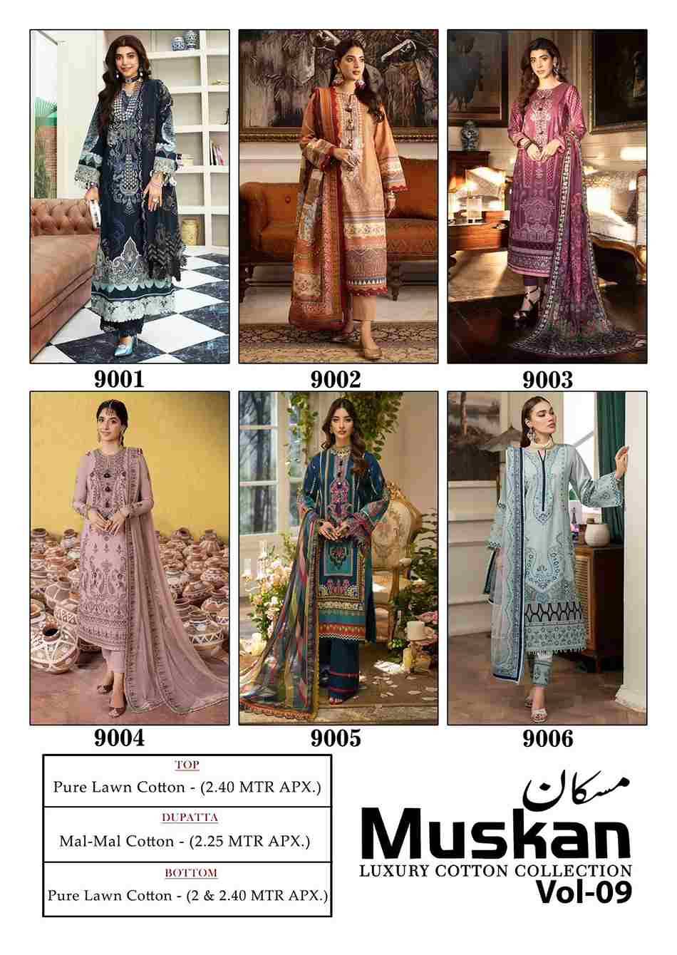 Muskan Vol-9 By Mishri 9001 To 9006 Series Beautiful Suits Colorful Stylish Fancy Casual Wear & Ethnic Wear Pure Cotton Embroidered Dresses At Wholesale Price