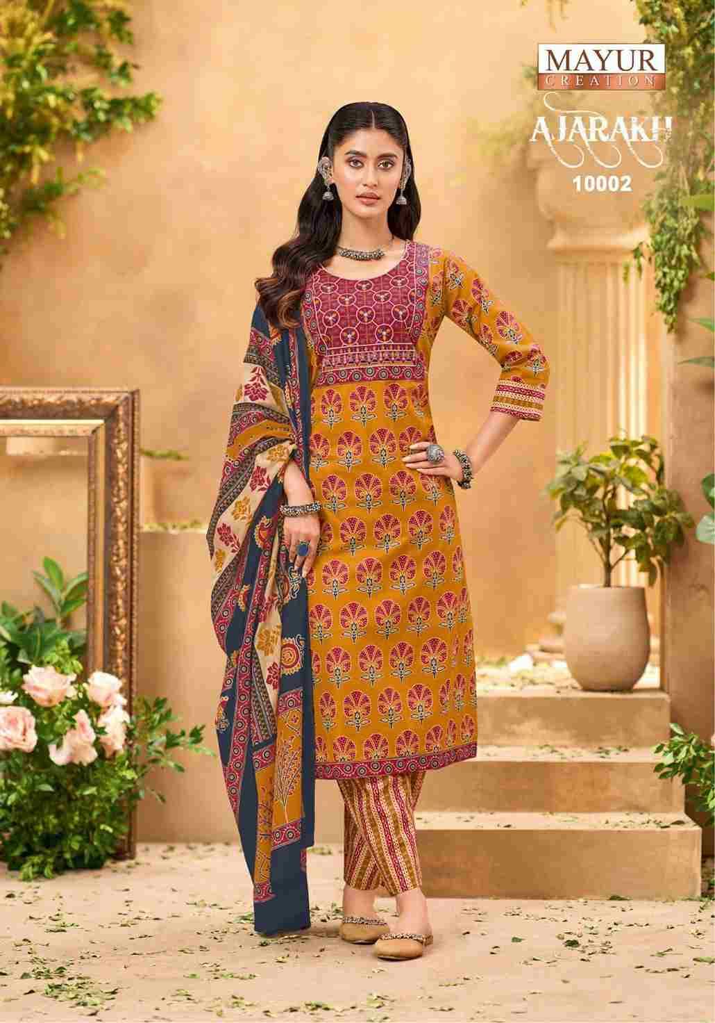Ajarakh Vol-10 By Mayur Creation 10001 To 10010 Series Beautiful Festive Suits Stylish Fancy Colorful Casual Wear & Ethnic Wear Pure Cotton Print Dresses At Wholesale Price