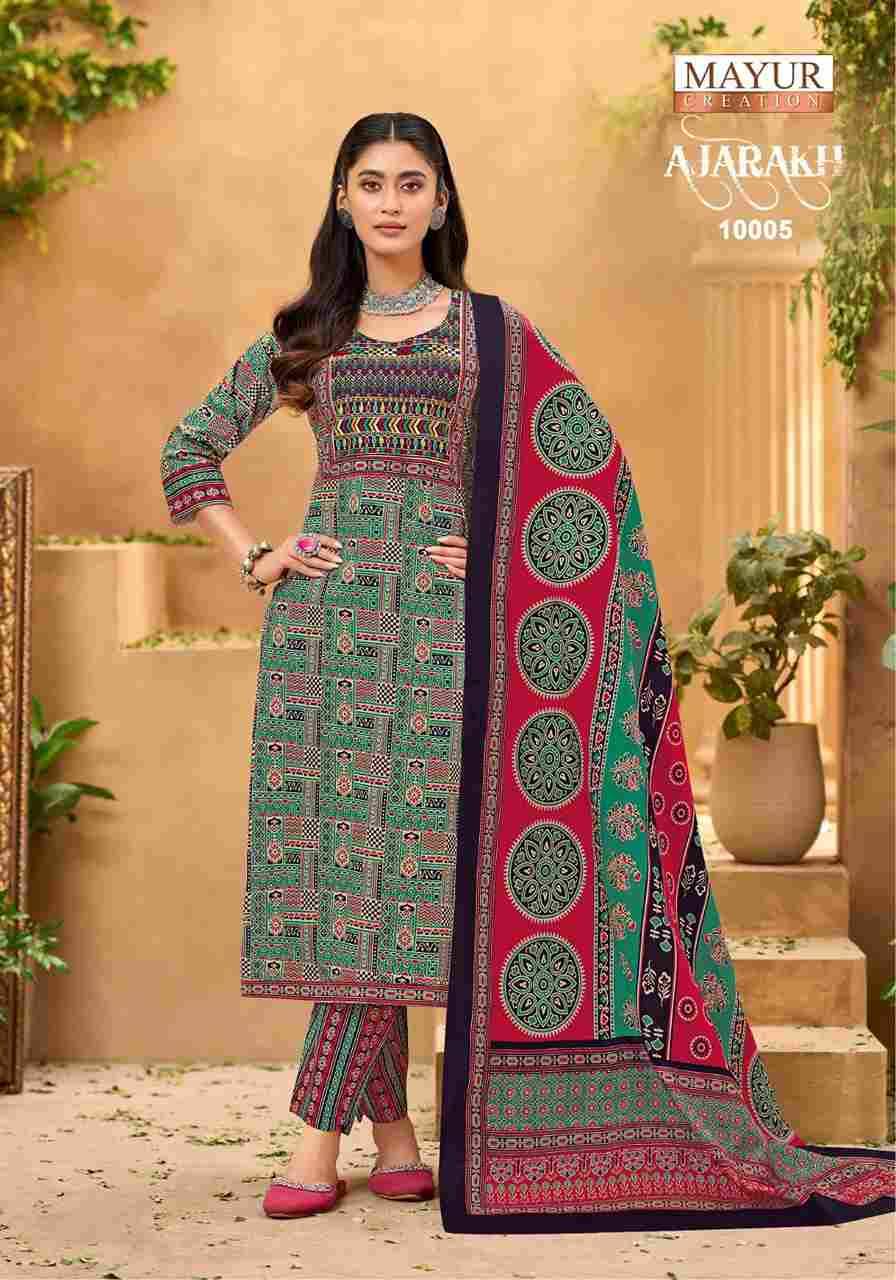 Ajarakh Vol-10 By Mayur Creation 10001 To 10010 Series Beautiful Festive Suits Stylish Fancy Colorful Casual Wear & Ethnic Wear Pure Cotton Print Dresses At Wholesale Price
