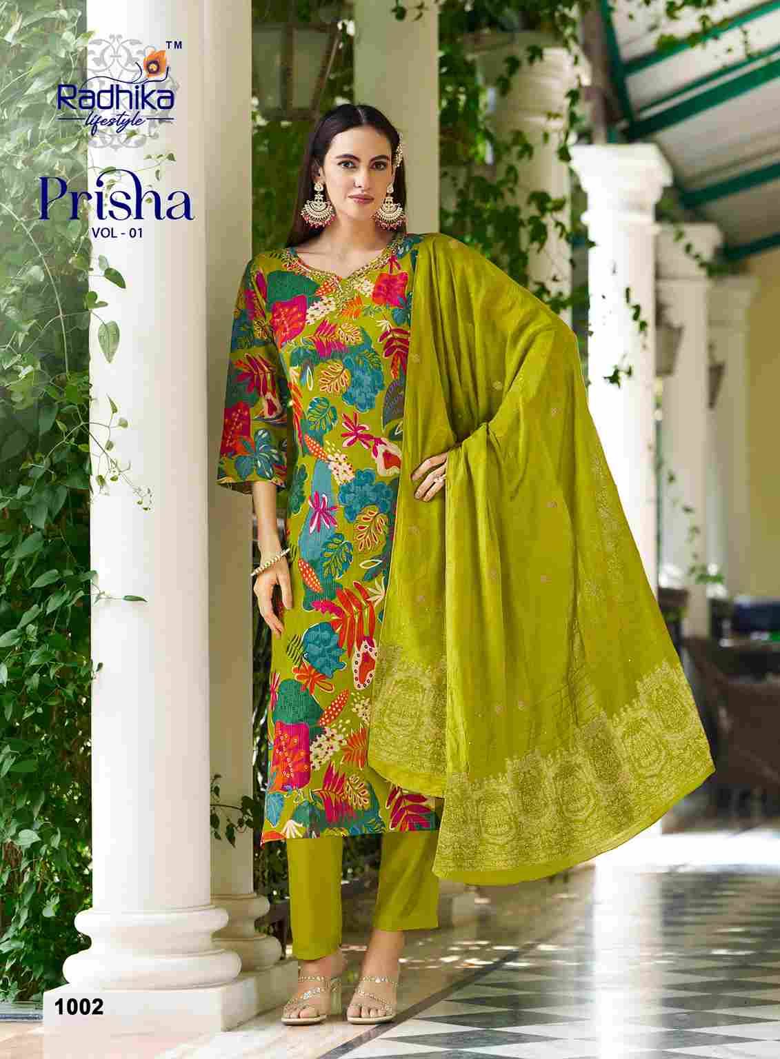 Prisha Vol-1 By Radhika Lifestyle 1001 To 1006 Series Designer Festive Suits Beautiful Stylish Fancy Colorful Party Wear & Occasional Wear Milano Dresses At Wholesale Price