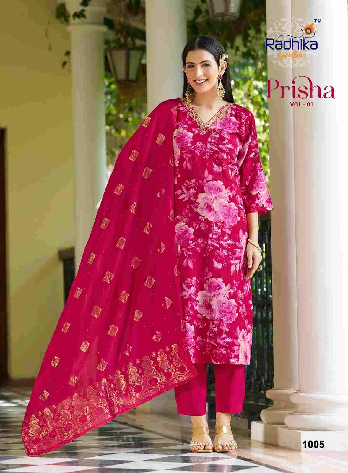 Prisha Vol-1 By Radhika Lifestyle 1001 To 1006 Series Designer Festive Suits Beautiful Stylish Fancy Colorful Party Wear & Occasional Wear Milano Dresses At Wholesale Price