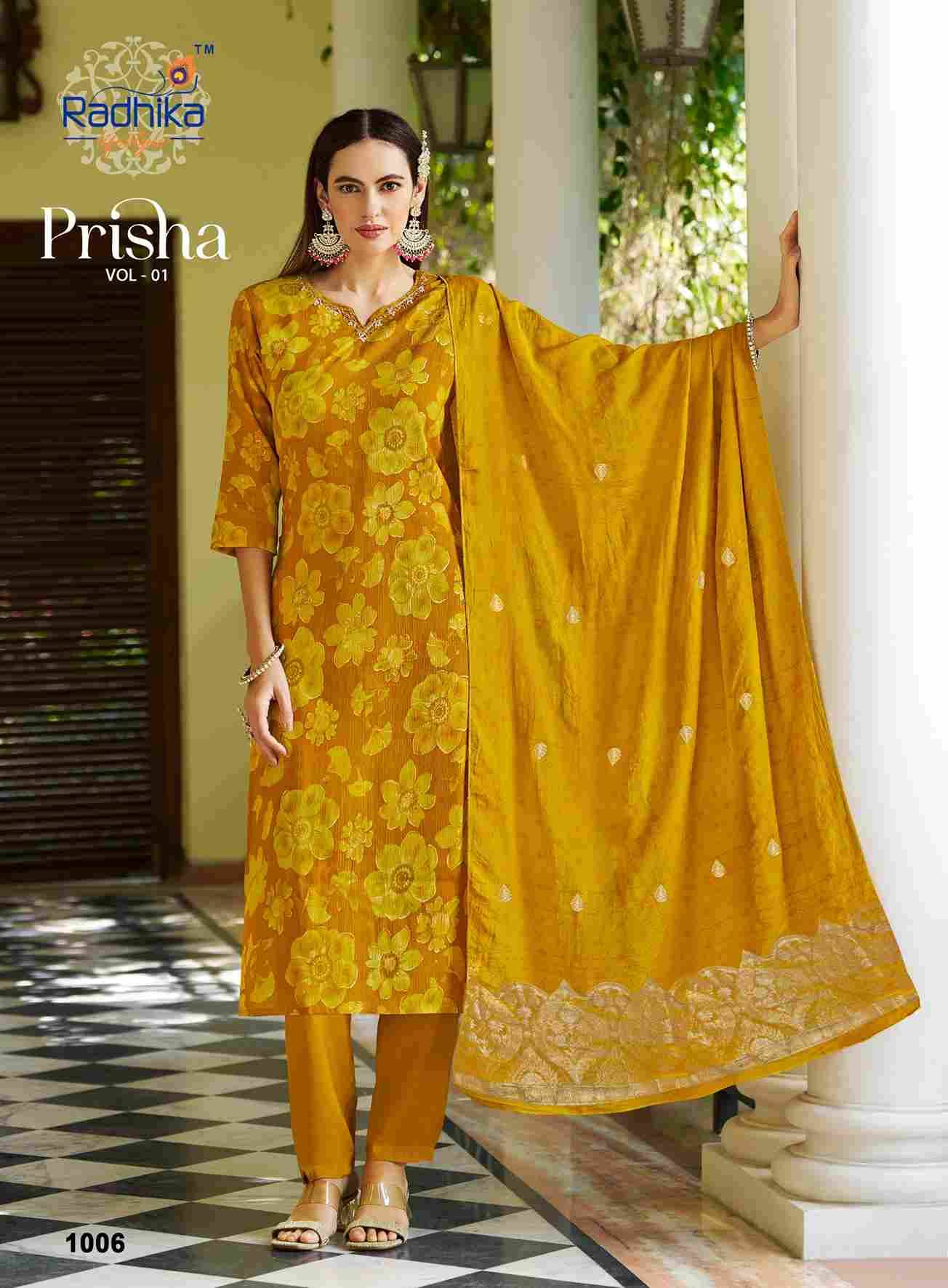 Prisha Vol-1 By Radhika Lifestyle 1001 To 1006 Series Designer Festive Suits Beautiful Stylish Fancy Colorful Party Wear & Occasional Wear Milano Dresses At Wholesale Price