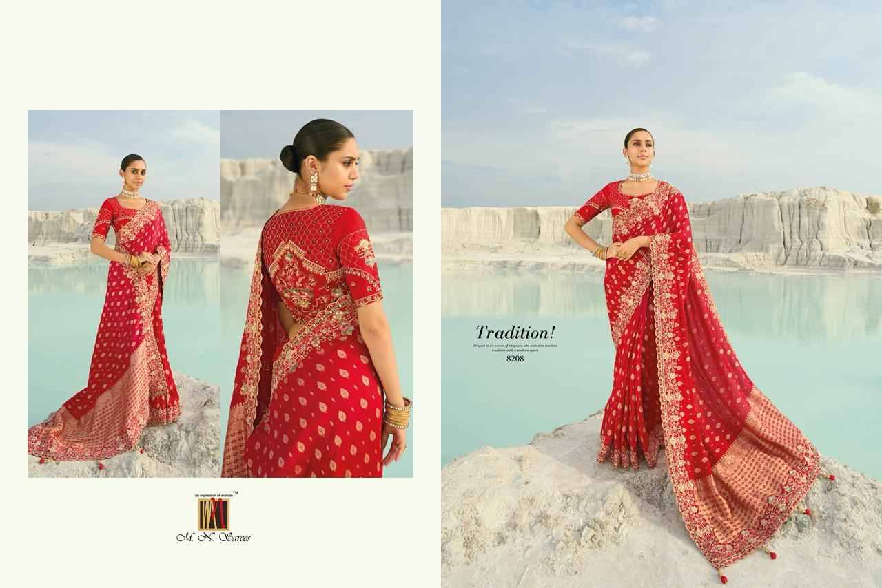 Shahi Poshak Vol-7 By M.N. Sarees 8201 To 8208 Series Indian Traditional Wear Collection Beautiful Stylish Fancy Colorful Party Wear & Occasional Wear Viscose Organza Sarees At Wholesale Price