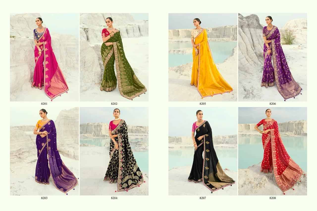 Shahi Poshak Vol-7 By M.N. Sarees 8201 To 8208 Series Indian Traditional Wear Collection Beautiful Stylish Fancy Colorful Party Wear & Occasional Wear Viscose Organza Sarees At Wholesale Price
