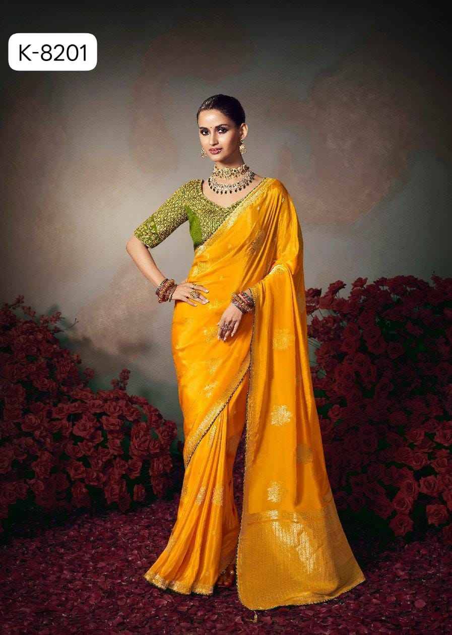 Kamini By Kira 8201 To 8206 Series Indian Traditional Wear Collection Beautiful Stylish Fancy Colorful Party Wear & Occasional Wear Bamber Silk Sarees At Wholesale Price