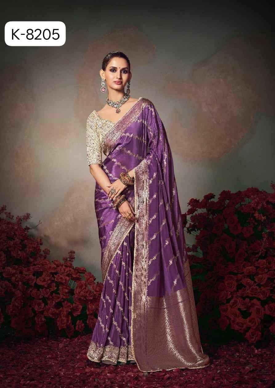 Kamini By Kira 8201 To 8206 Series Indian Traditional Wear Collection Beautiful Stylish Fancy Colorful Party Wear & Occasional Wear Bamber Silk Sarees At Wholesale Price