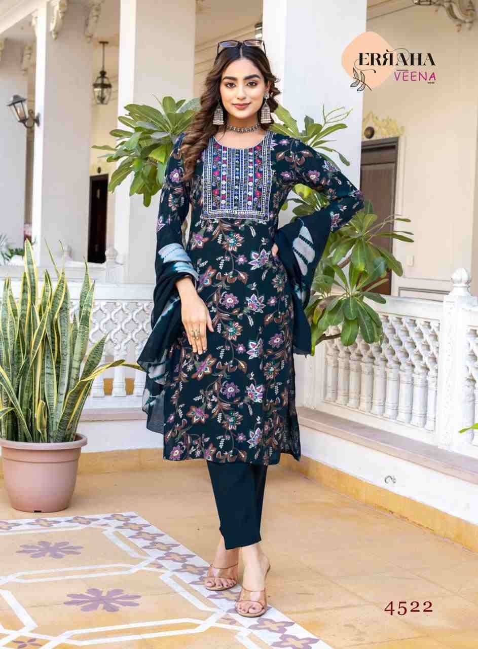 Veena Vol-3 By Erraha 4521 To 4528 Series Festive Suits Collection Beautiful Stylish Fancy Colorful Party Wear & Occasional Wear Vertican Dresses At Wholesale Price