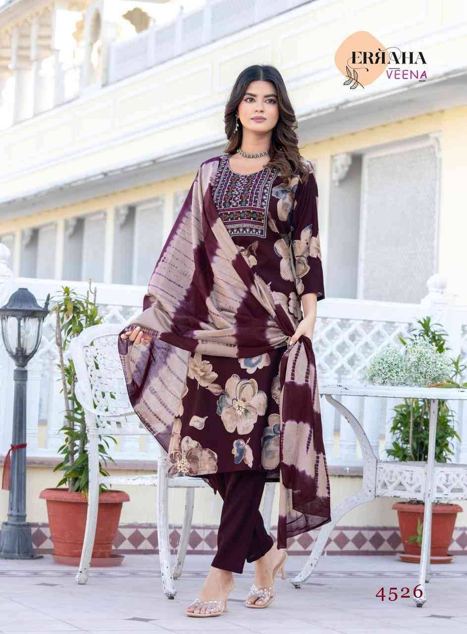 Veena Vol-3 By Erraha 4521 To 4528 Series Festive Suits Collection Beautiful Stylish Fancy Colorful Party Wear & Occasional Wear Vertican Dresses At Wholesale Price