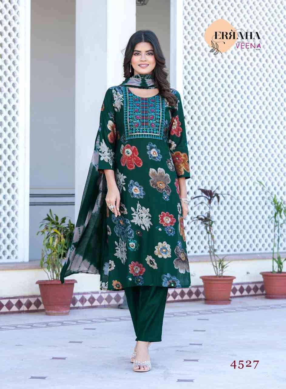 Veena Vol-3 By Erraha 4521 To 4528 Series Festive Suits Collection Beautiful Stylish Fancy Colorful Party Wear & Occasional Wear Vertican Dresses At Wholesale Price