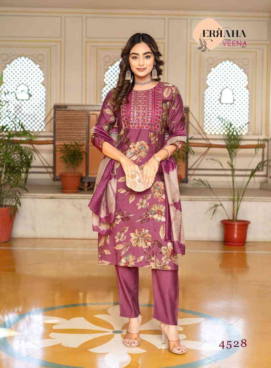 Veena Vol-3 By Erraha 4521 To 4528 Series Festive Suits Collection Beautiful Stylish Fancy Colorful Party Wear & Occasional Wear Vertican Dresses At Wholesale Price