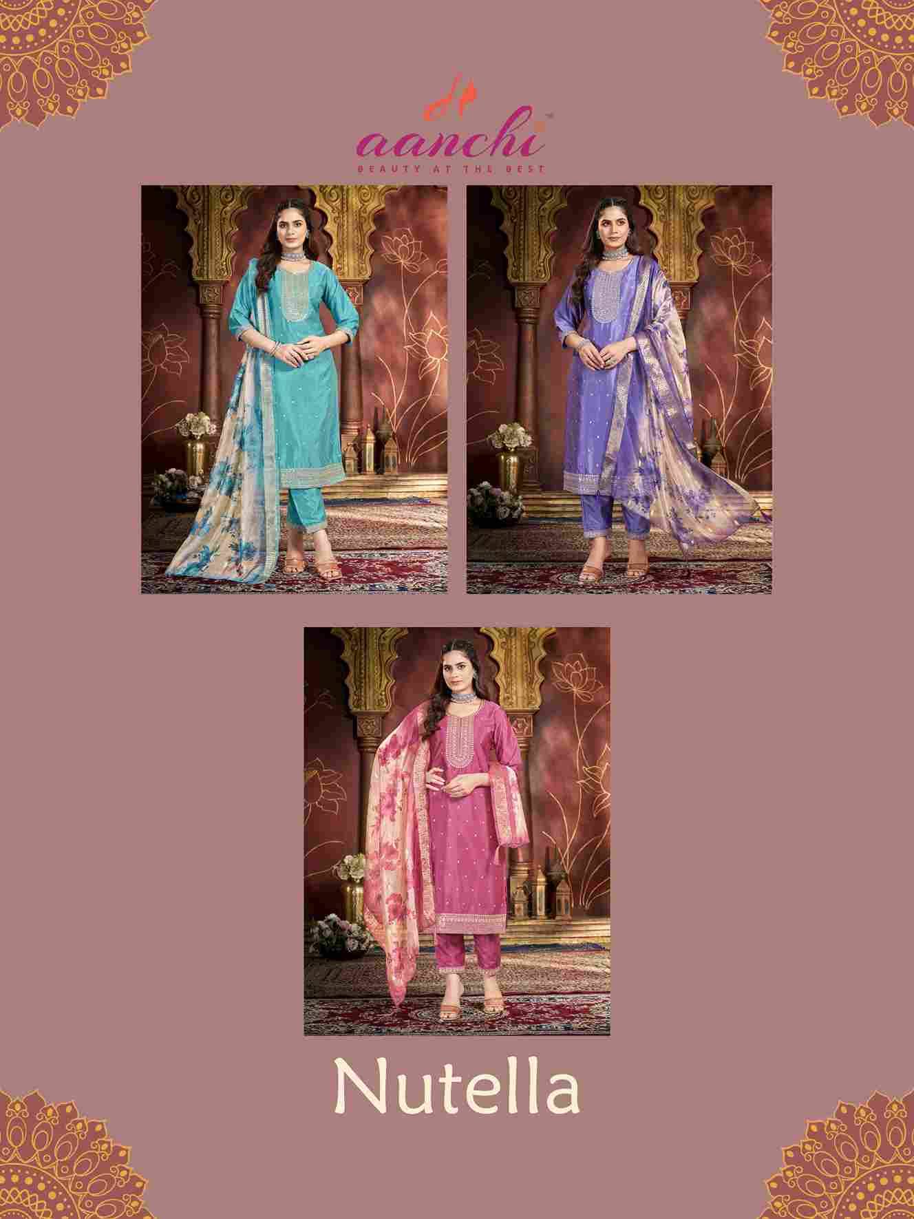 Nutella By Aanchi 1001 To 1003 Series Beautiful Stylish Festive Suits Fancy Colorful Casual Wear & Ethnic Wear & Ready To Wear Vichitra Silk Dresses At Wholesale Price