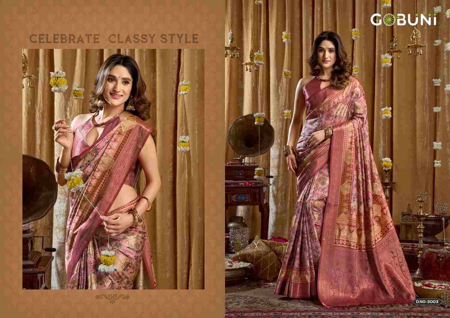 Simran By Gobuni 3001 To 3006 Series Indian Traditional Wear Collection Beautiful Stylish Fancy Colorful Party Wear & Occasional Wear Banarasi Sarees At Wholesale Price