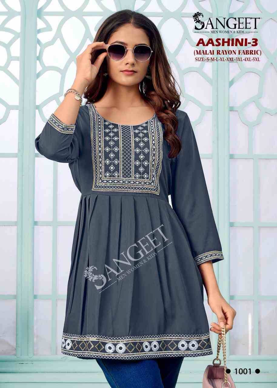 Aashini Vol-3 By Sangeet 1001 To 1008 Series Beautiful Fancy Colorful Stylish Party Wear & Occasional Wear Heavy Rayon Kurti At Wholesale Price