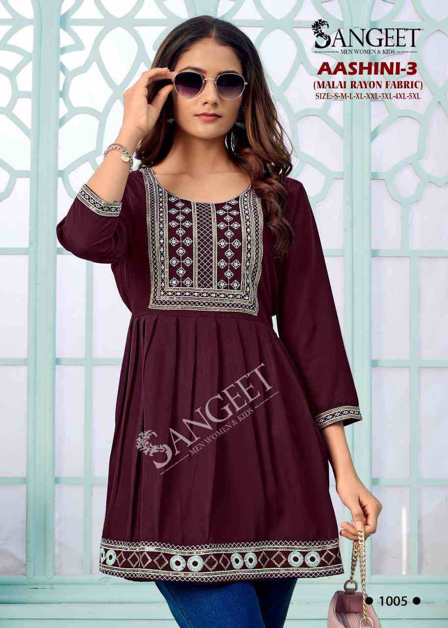 Aashini Vol-3 By Sangeet 1001 To 1008 Series Beautiful Fancy Colorful Stylish Party Wear & Occasional Wear Heavy Rayon Kurti At Wholesale Price