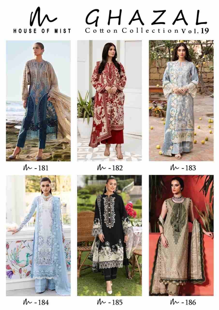 Ghazal Vol-19 By House Of Mist 181 To 186 Series Beautiful Pakistani Suits Colorful Stylish Fancy Casual Wear & Ethnic Wear Pure Cotton Print Dresses At Wholesale Price