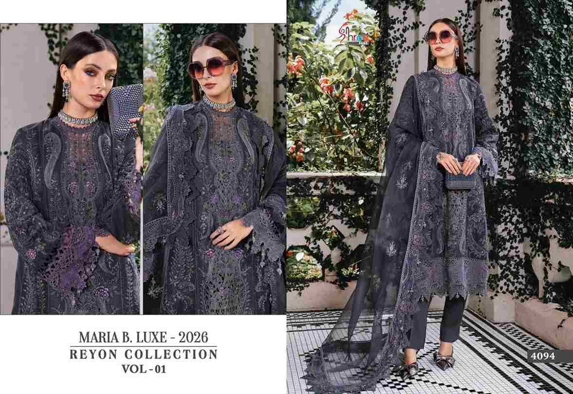 Maria B.Luxe-2026 Reyon Collection Vol-1 By Shree Fabs 4093 To 4098 Series Beautiful Pakistani Suits Colorful Stylish Fancy Casual Wear & Ethnic Wear Pure Rayon With Embroidered Dresses At Wholesale Price