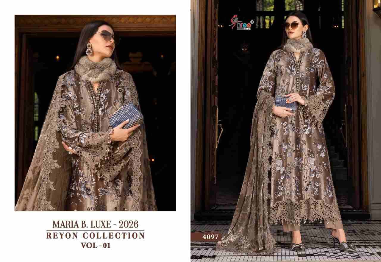 Maria B.Luxe-2026 Reyon Collection Vol-1 By Shree Fabs 4093 To 4098 Series Beautiful Pakistani Suits Colorful Stylish Fancy Casual Wear & Ethnic Wear Pure Rayon With Embroidered Dresses At Wholesale Price