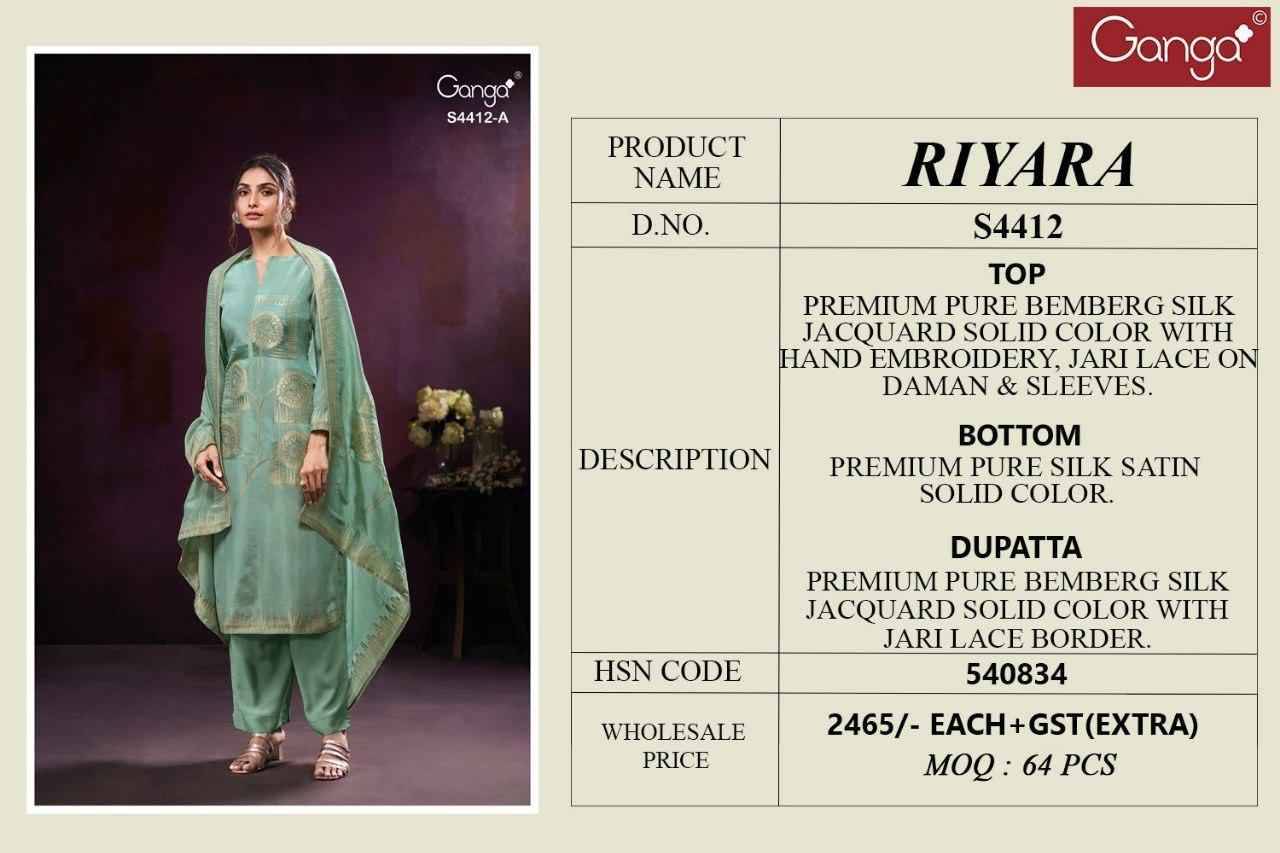 Riyara-4412 By Ganga Fashion 4412-A To 4412-B Series Beautiful Festive Suits Stylish Colorful Fancy Casual Wear & Ethnic Wear Premium Bemberg Silk Print Dresses At Wholesale Price