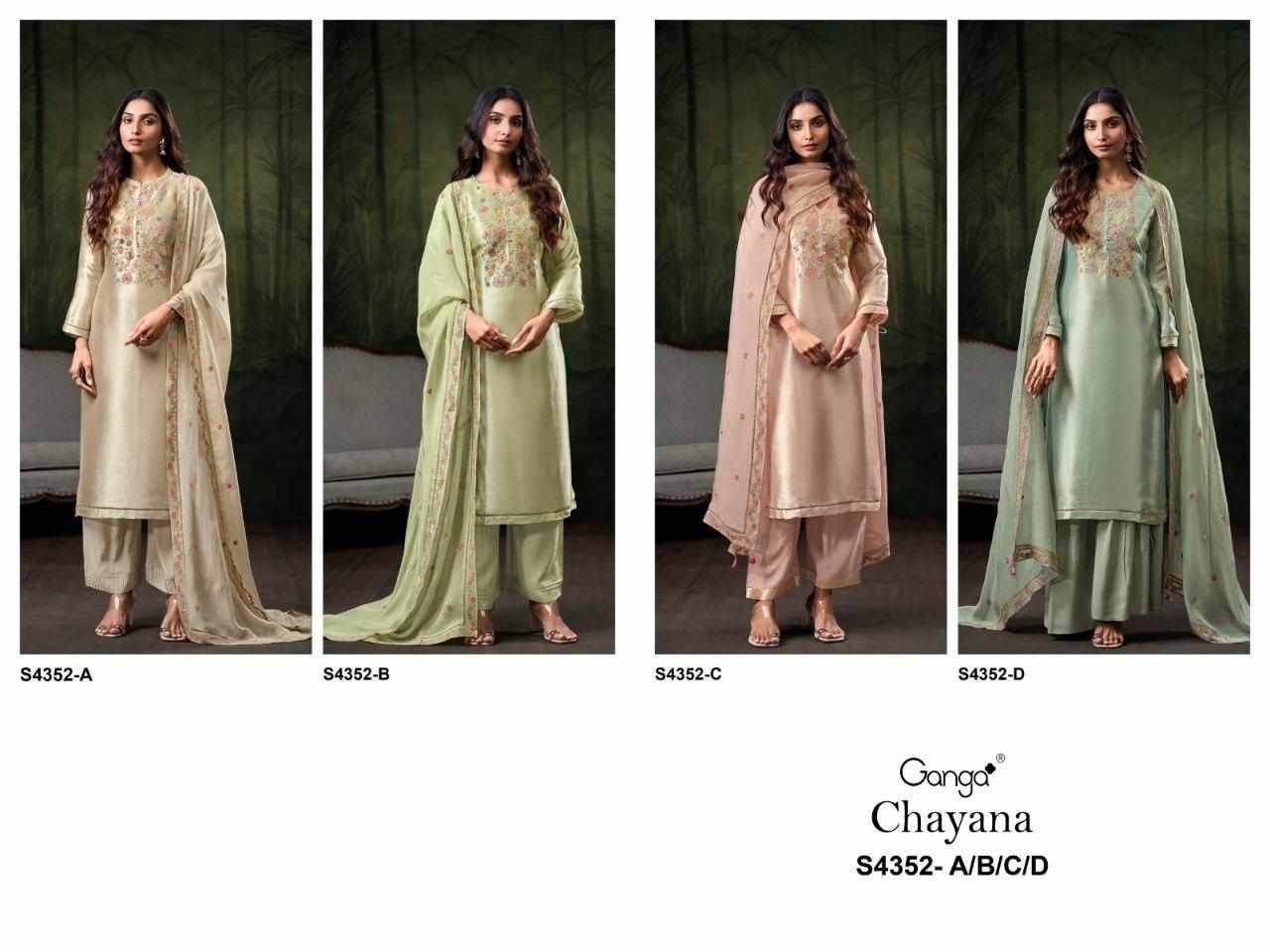 Chayana-4352 By Ganga Fashion 4352-A To 4352-D Series Beautiful Festive Suits Stylish Colorful Fancy Casual Wear & Ethnic Wear Premium Bemberg Silk Print Dresses At Wholesale Price