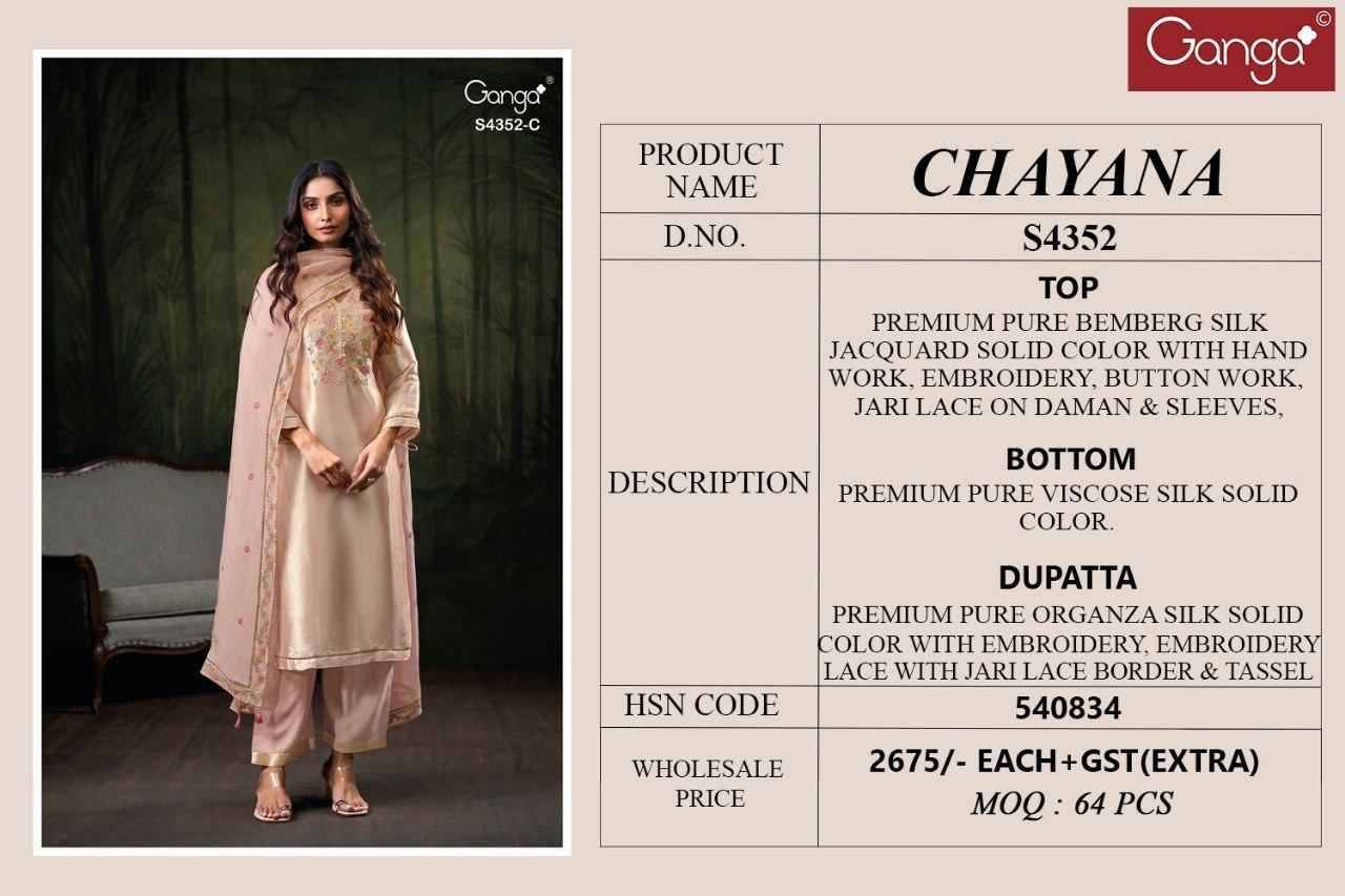 Chayana-4352 By Ganga Fashion 4352-A To 4352-D Series Beautiful Festive Suits Stylish Colorful Fancy Casual Wear & Ethnic Wear Premium Bemberg Silk Print Dresses At Wholesale Price